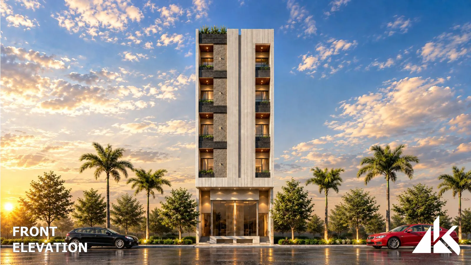 10-C Bukhari Commercial â€” Front elevation â€” presentation view 1 (architectural render)