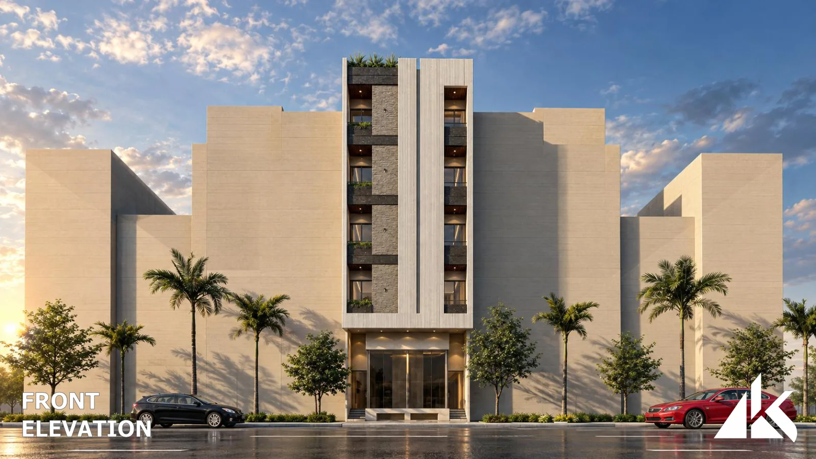 10-C Bukhari Commercial â€” Front elevation â€” presentation view 2 (architectural render)