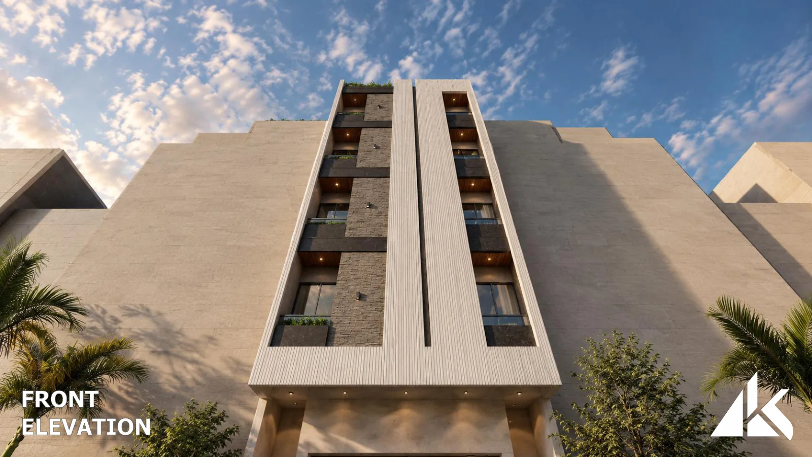 10-C Bukhari Commercial â€” Front elevation â€” presentation view 3 (architectural render)