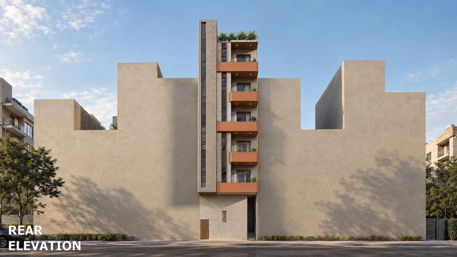 27-C Peninsula Commercial â€” Rear elevation â€” presentation view 5 (architectural render)