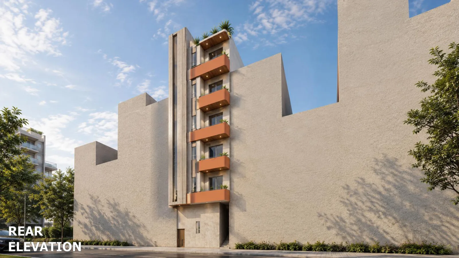 27-C Peninsula Commercial â€” Rear elevation â€” presentation view 7 (architectural render)