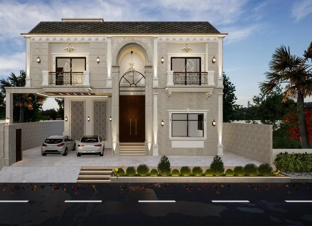 359-D Residence â€” Front elevation and entrance approach (architectural render)